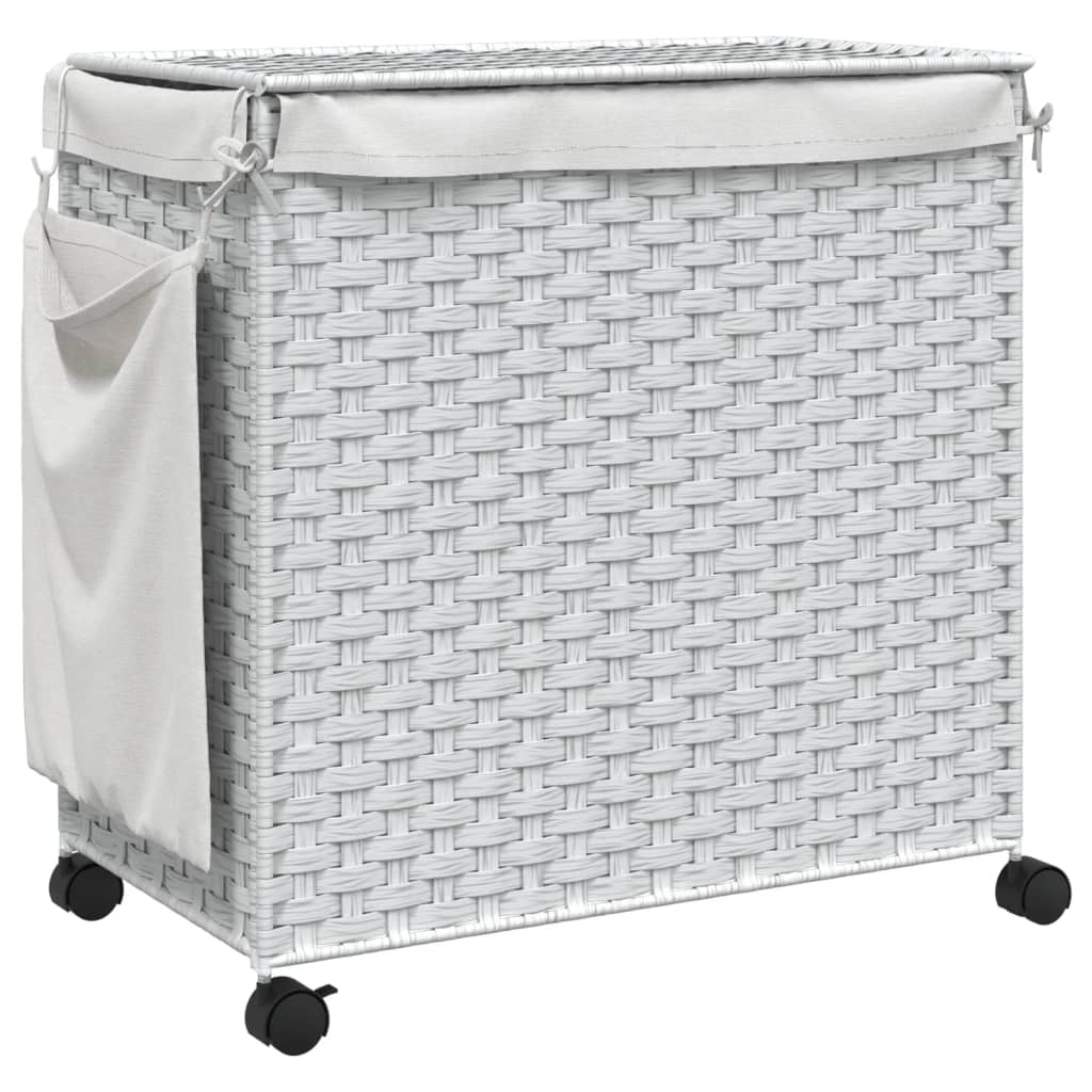 Cesto Portabiancheria con Ruote Bianco 60x35x60,5 cm Rattan | homemem39