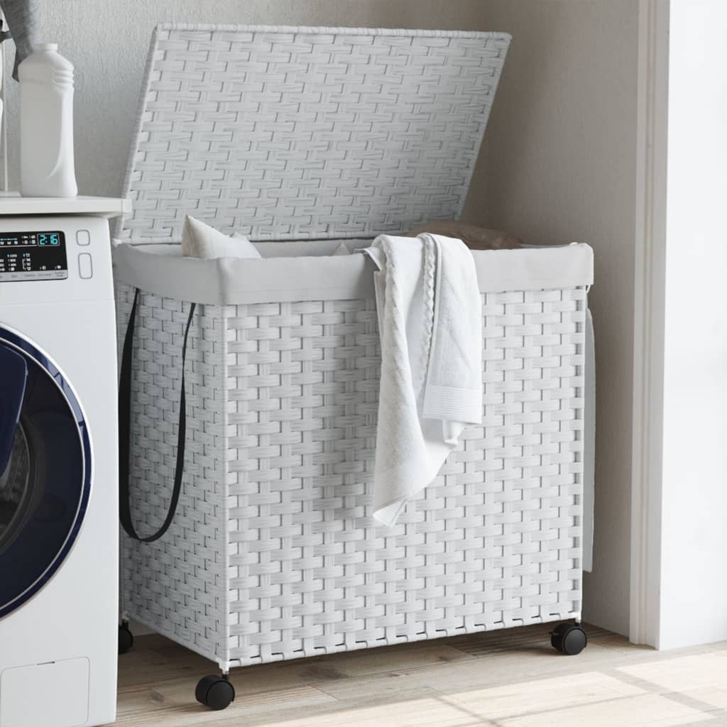 Cesto Portabiancheria con Ruote Bianco 60x35x60,5 cm Rattan | homemem39