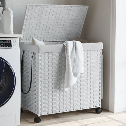 Cesto Portabiancheria con Ruote Bianco 60x35x60,5 cm Rattan | homemem39