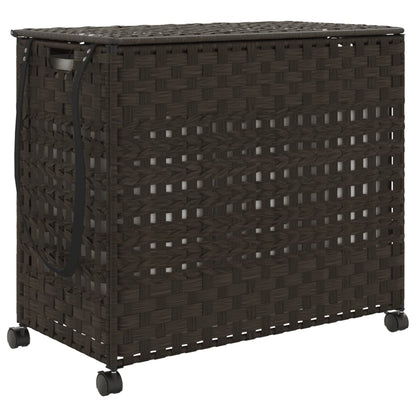 Cesto Portabiancheria Ruote Marrone Scuro 66x35x60 cm Rattan | homemem39