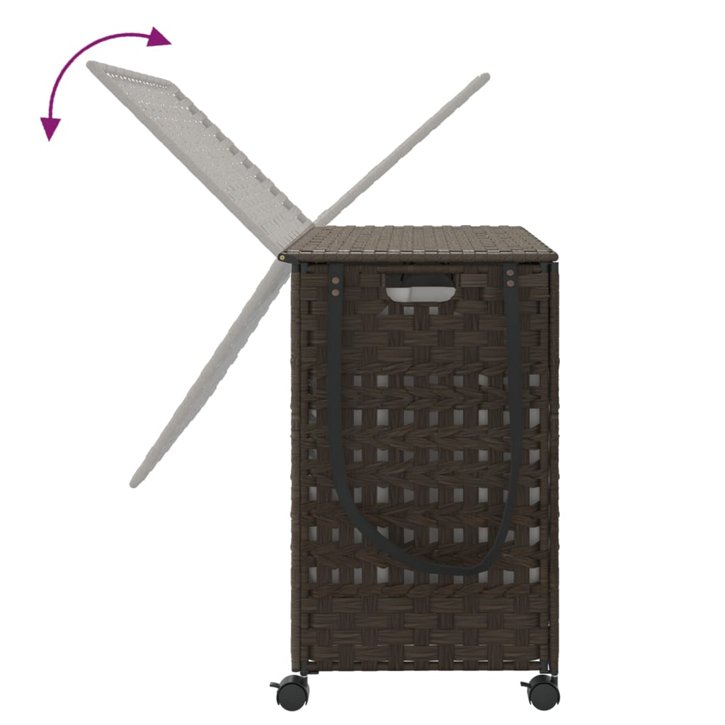 Cesto Portabiancheria Ruote Marrone Scuro 66x35x60 cm Rattan | homemem39