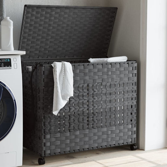 Cesto Portabiancheria con Ruote Grigio 66x35x60 cm Rattan | homemem39
