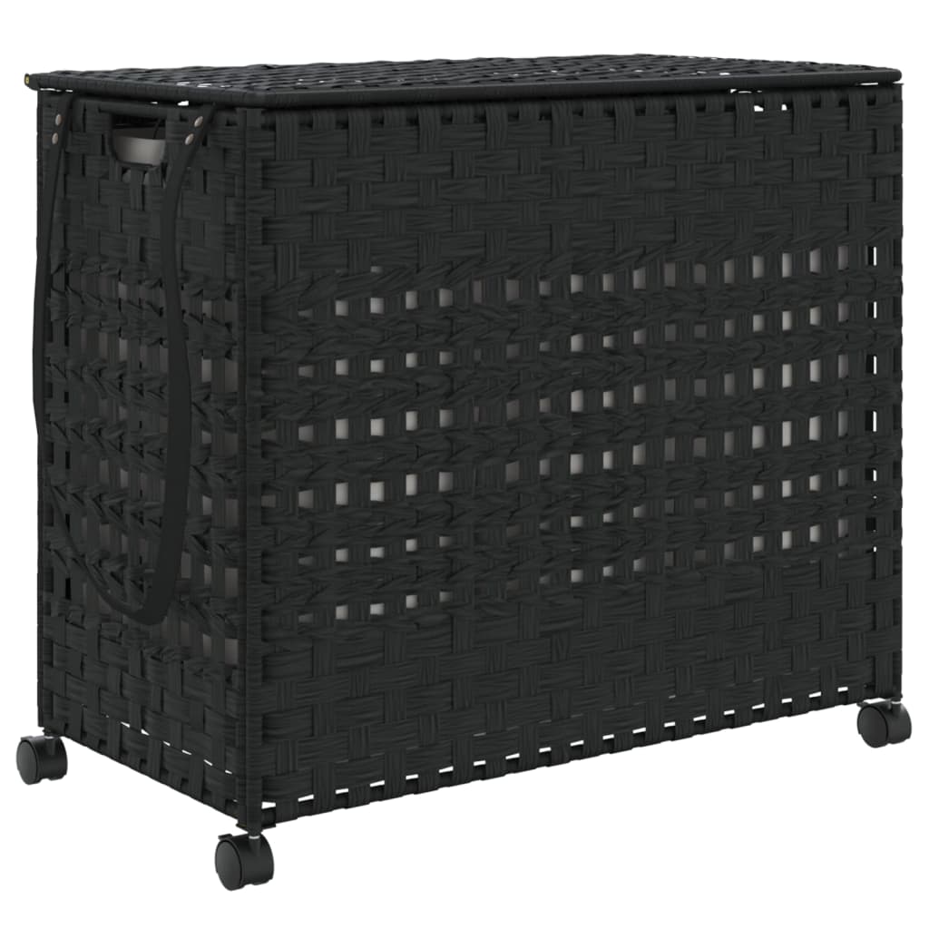 Cesto Portabiancheria con Ruote Nero 66x35x60 cm Rattan | homemem39