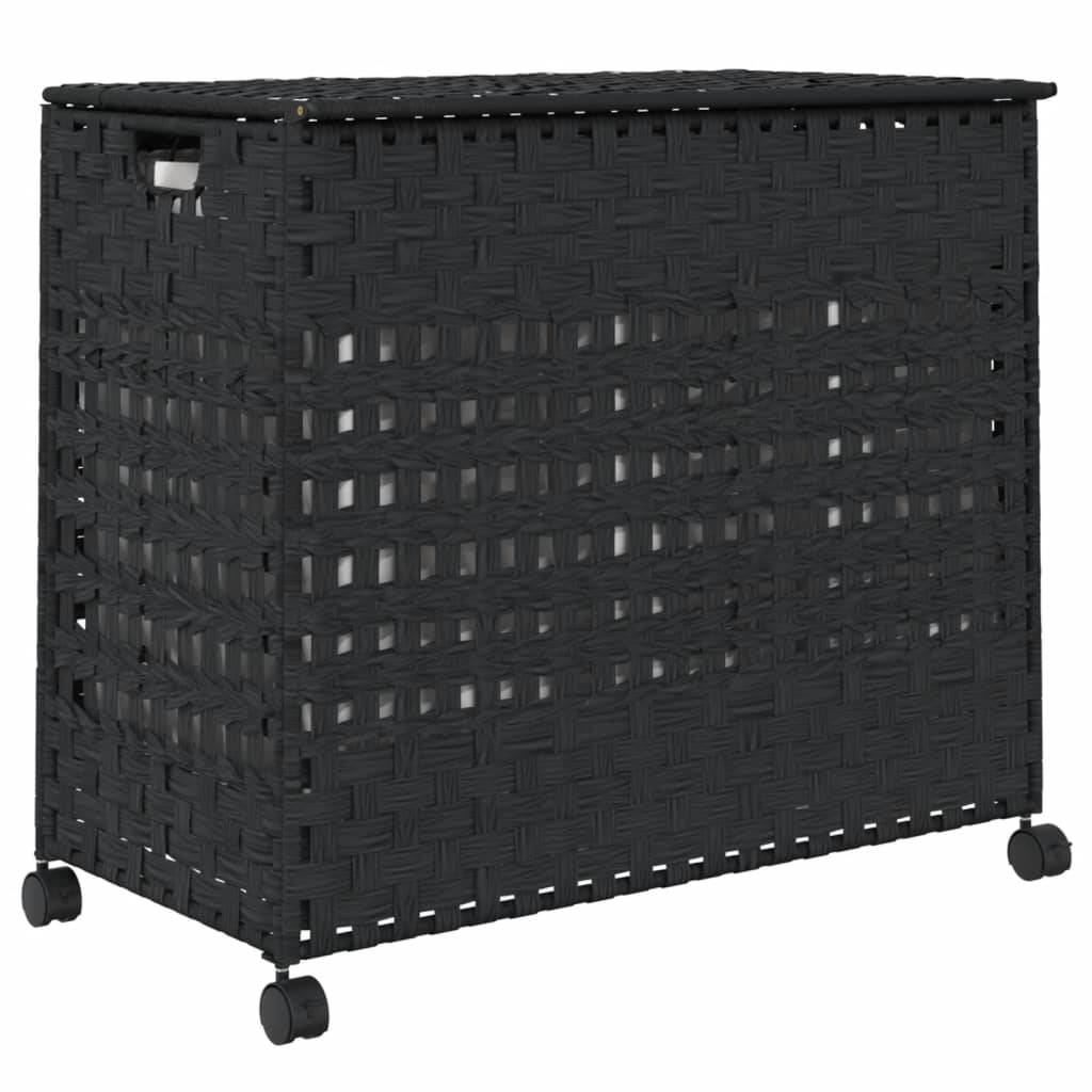 Cesto Portabiancheria con Ruote Nero 66x35x60 cm Rattan | homemem39