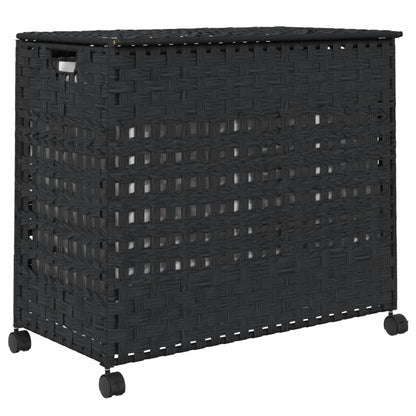 Cesto Portabiancheria con Ruote Nero 66x35x60 cm Rattan | homemem39