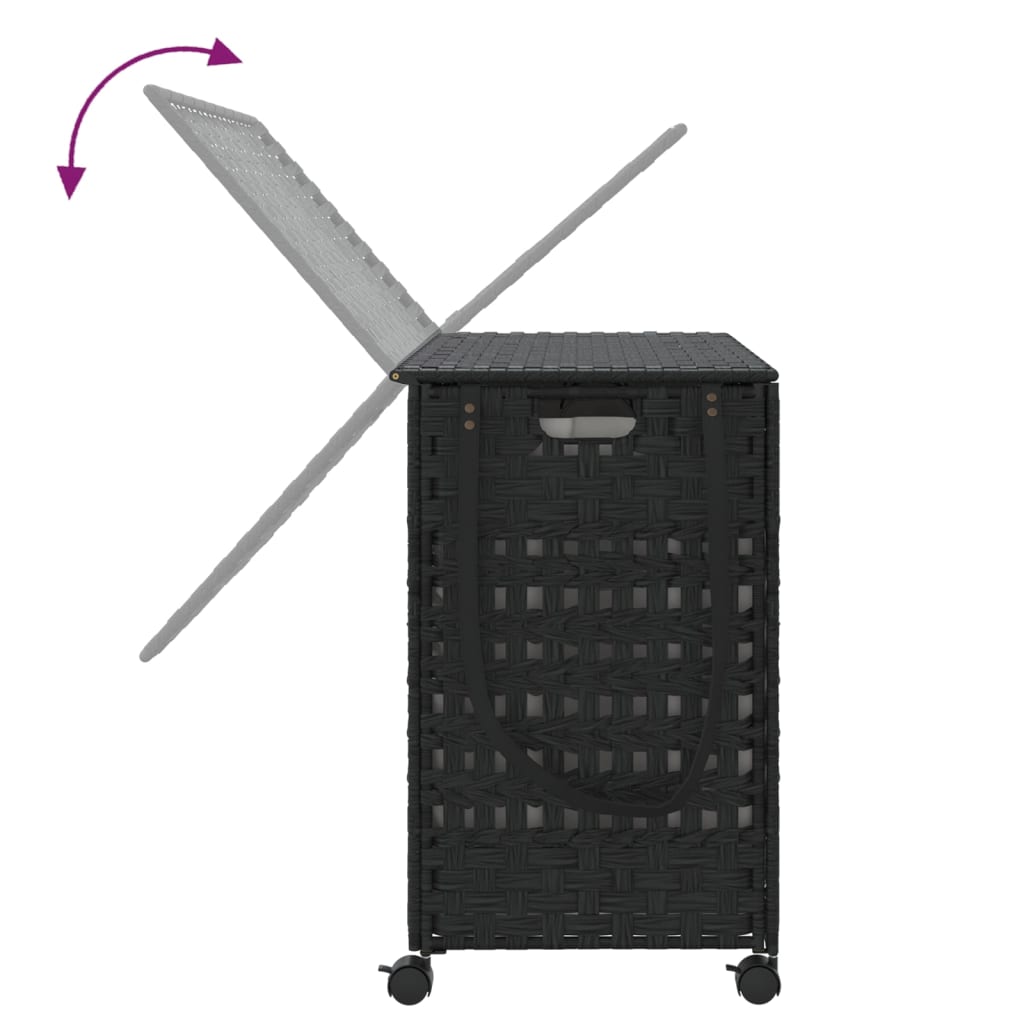 Cesto Portabiancheria con Ruote Nero 66x35x60 cm Rattan | homemem39