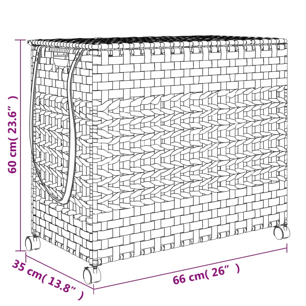 Cesto Portabiancheria con Ruote Nero 66x35x60 cm Rattan | homemem39