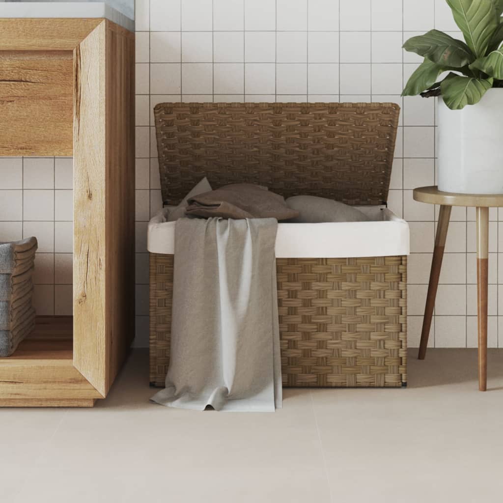 Cesto Portabiancheria con Coperchio 55,5x35x34 cm Polyrattan | homemem39