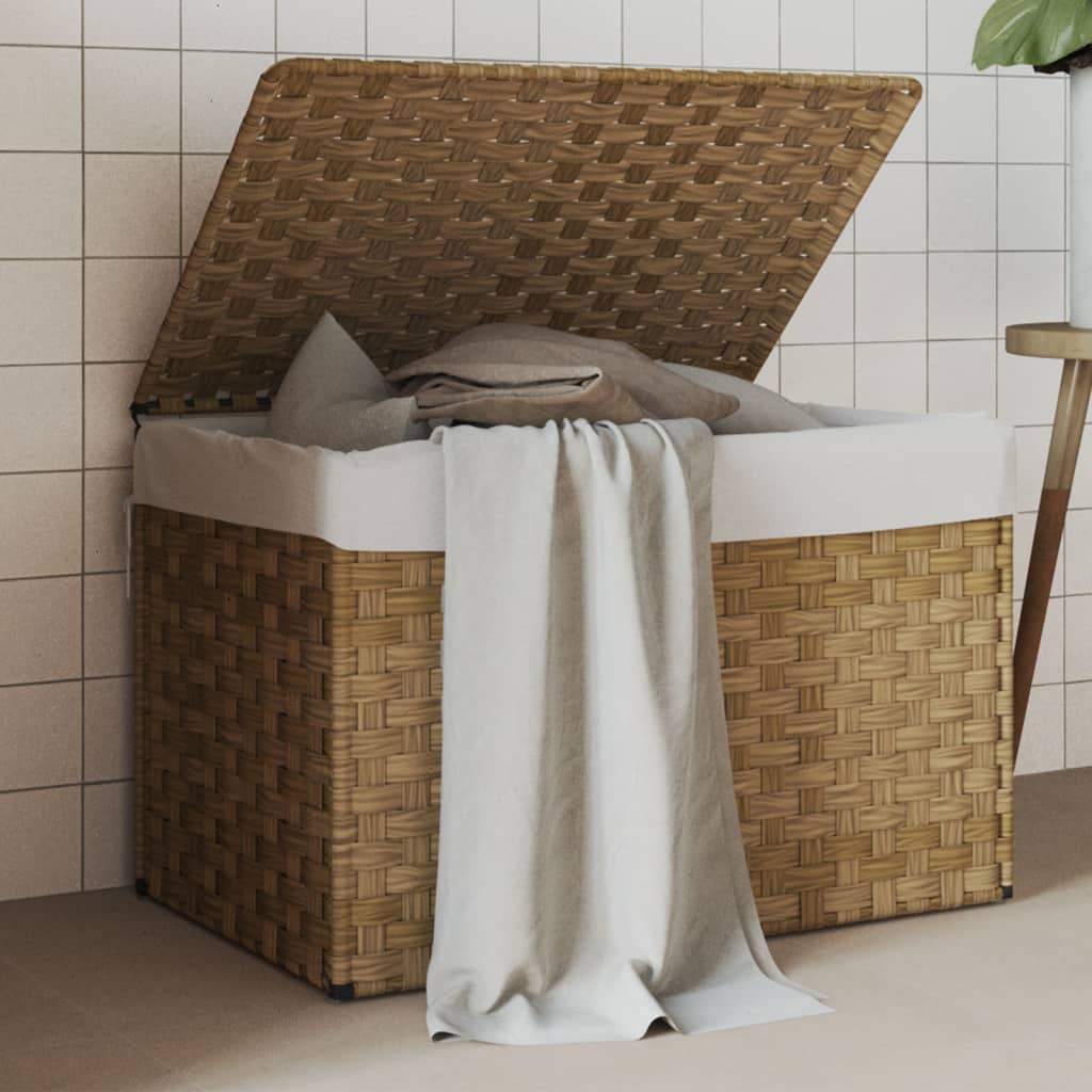 Cesto Portabiancheria con Coperchio 55,5x35x34 cm Polyrattan | homemem39