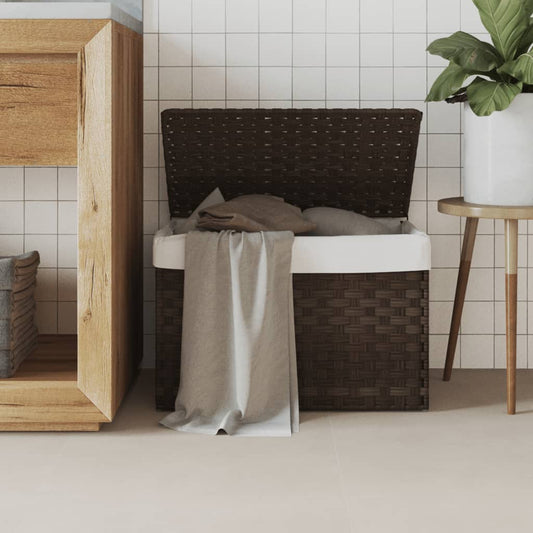 Cesto Biancheria Coperchio Marrone Scuro 55,5x35x34 Polyrattan | homemem39