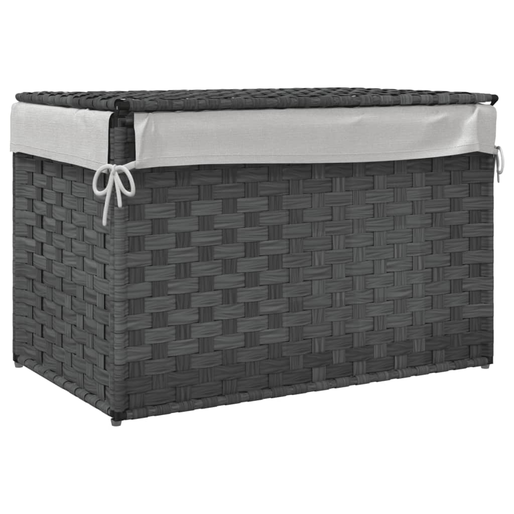 Cesto Portabiancheria Coperchio Grigio 55,5x35x34 cm Polyrattan | homemem39