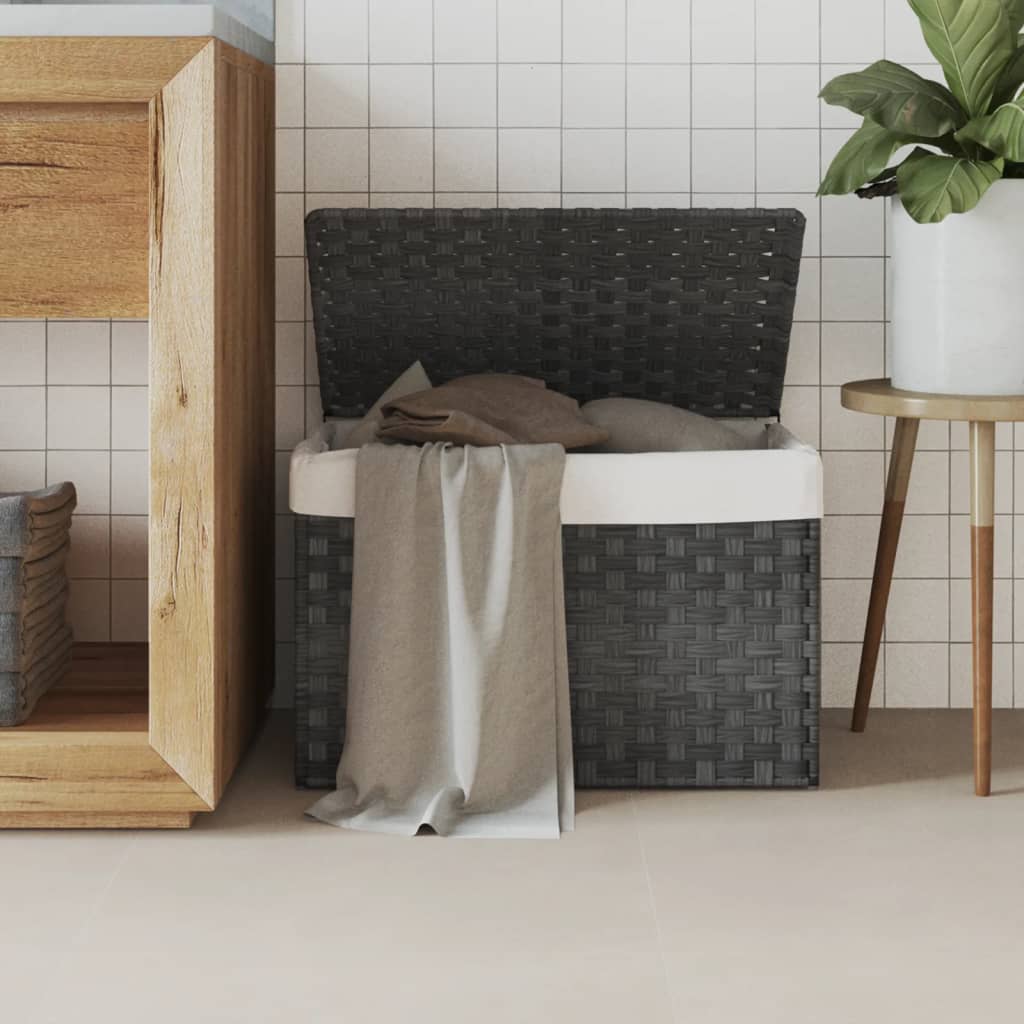 Cesto Portabiancheria Coperchio Grigio 55,5x35x34 cm Polyrattan | homemem39
