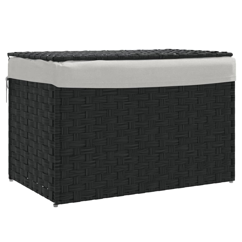 Cesto Portabiancheria Coperchio Nero 55,5x35x34 cm Polyrattan | homemem39