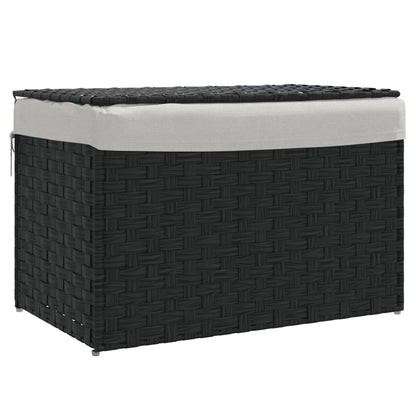 Cesto Portabiancheria Coperchio Nero 55,5x35x34 cm Polyrattan | homemem39
