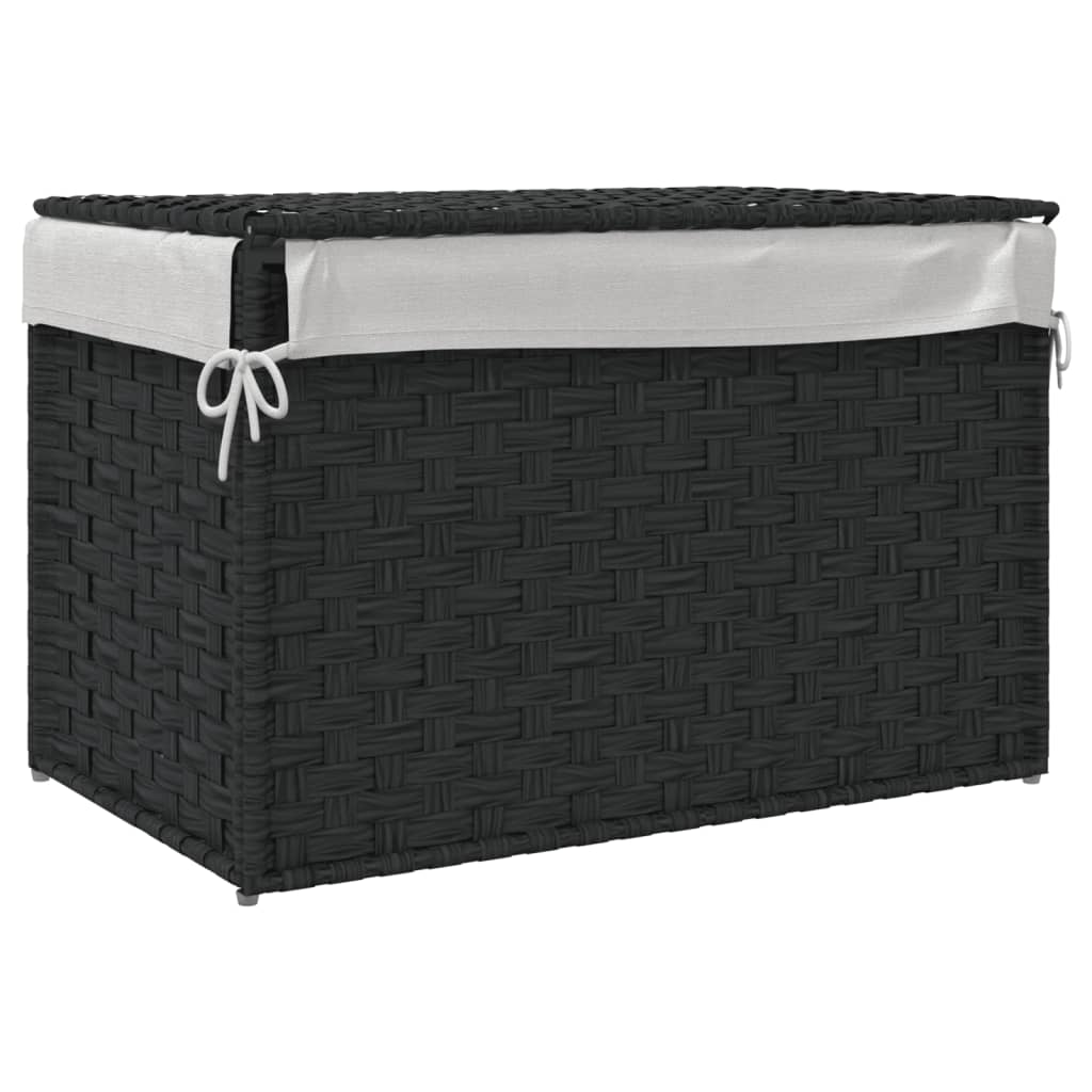 Cesto Portabiancheria Coperchio Nero 55,5x35x34 cm Polyrattan | homemem39