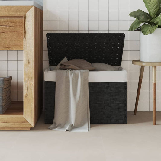 Cesto Portabiancheria Coperchio Nero 55,5x35x34 cm Polyrattan | homemem39