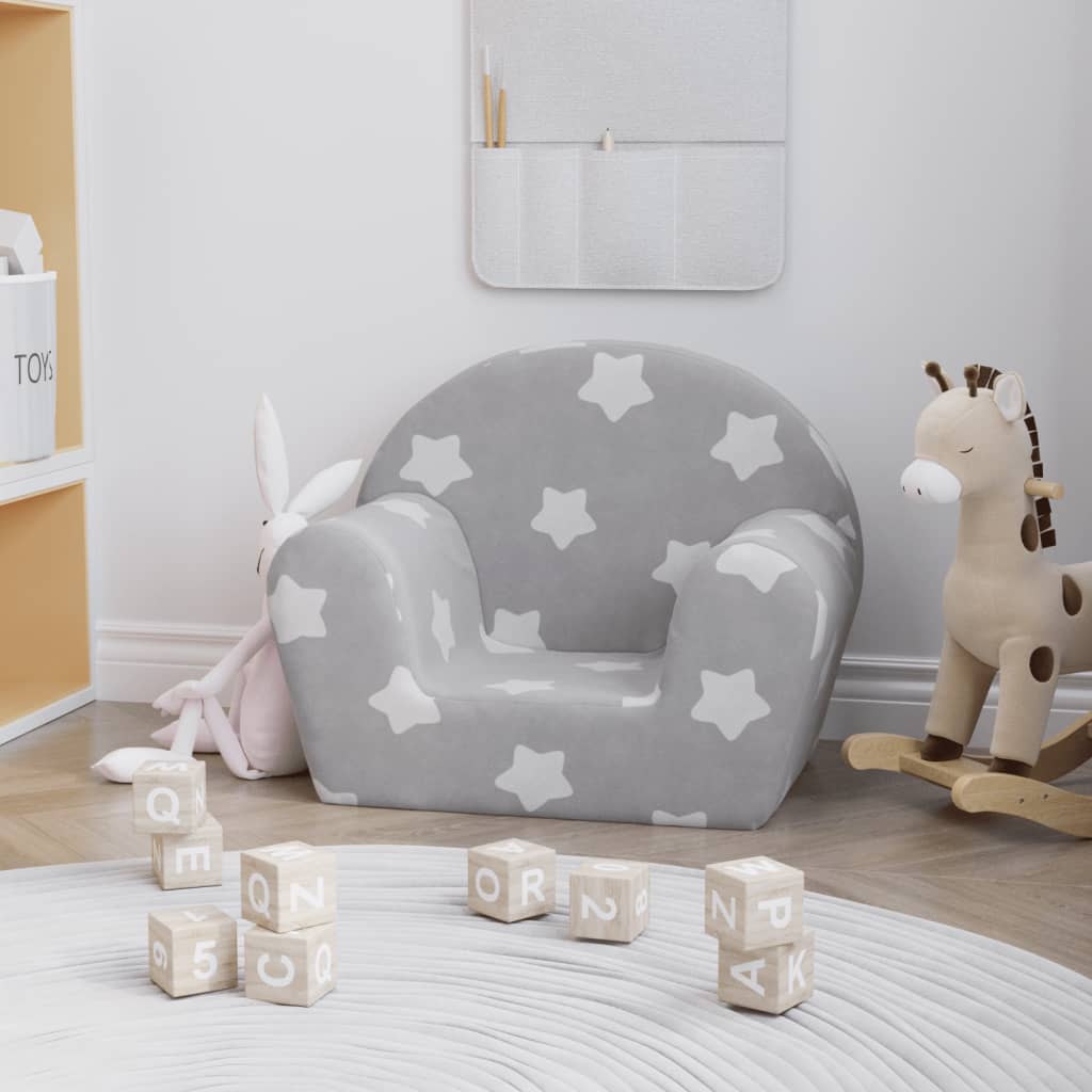 Divano per Bambini Grigio Chiaro con Stelle in Morbido Peluche - homemem39
