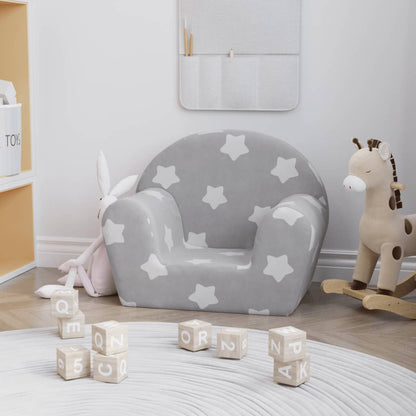 Divano per Bambini Grigio Chiaro con Stelle in Morbido Peluche - homemem39