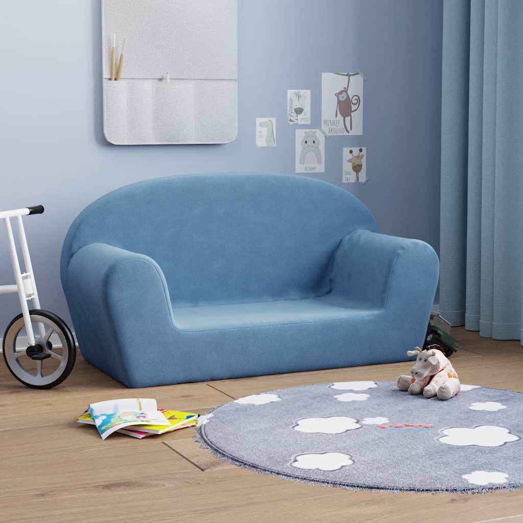 Divano per Bambini a 2 Posti Blu in Morbido Peluche | homemem39