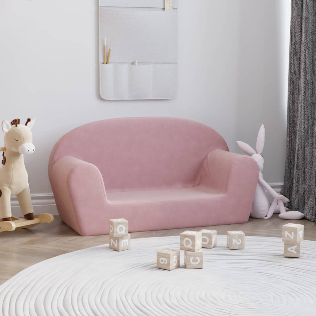 Divano per Bambini a 2 Posti Rosa in Morbido Peluche | homemem39