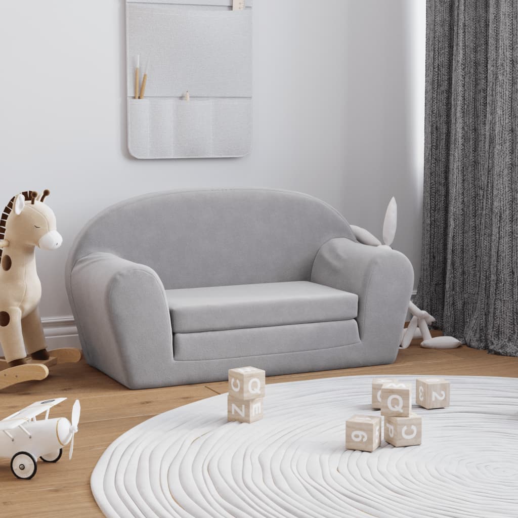 Divano Letto Bambini a 2 Posti Grigio Chiaro in Morbido Peluche