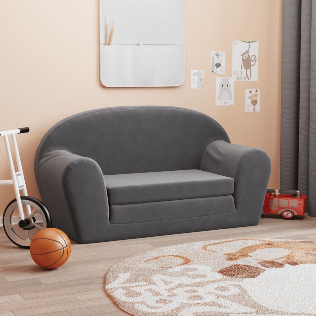 Divano Letto per Bambini a 2 Posti Antracite in Morbido Peluche | homemem39