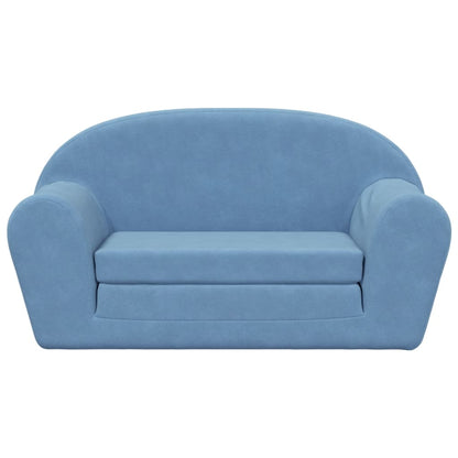 Divano Letto per Bambini a 2 Posti Blu in Morbido Peluche