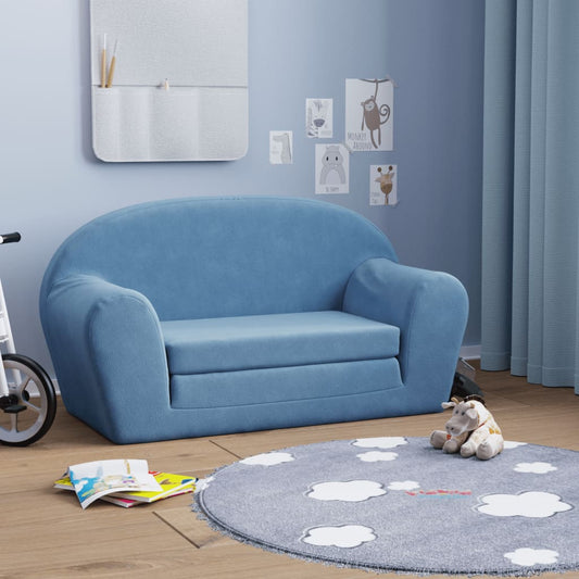 Divano Letto per Bambini a 2 Posti Blu in Morbido Peluche | homemem39