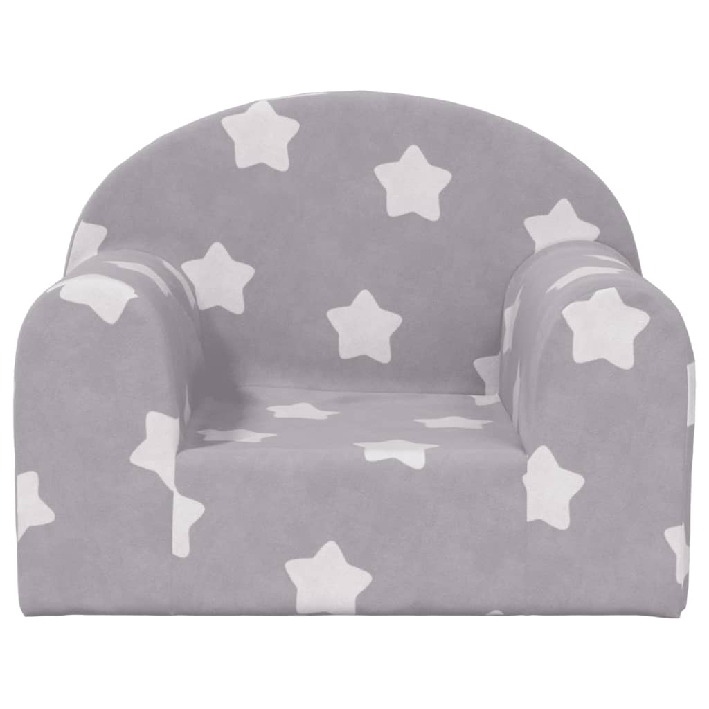 Divano per Bambini Grigio Chiaro con Stelle in Morbido Peluche