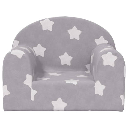 Divano per Bambini Grigio Chiaro con Stelle in Morbido Peluche