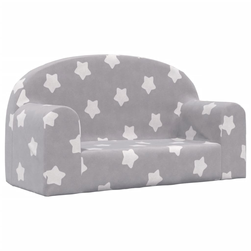 Divano Bambini 2 Posti Grigio Chiaro con Stelle Morbido Peluche | homemem39