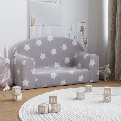 Divano Bambini 2 Posti Grigio Chiaro con Stelle Morbido Peluche
