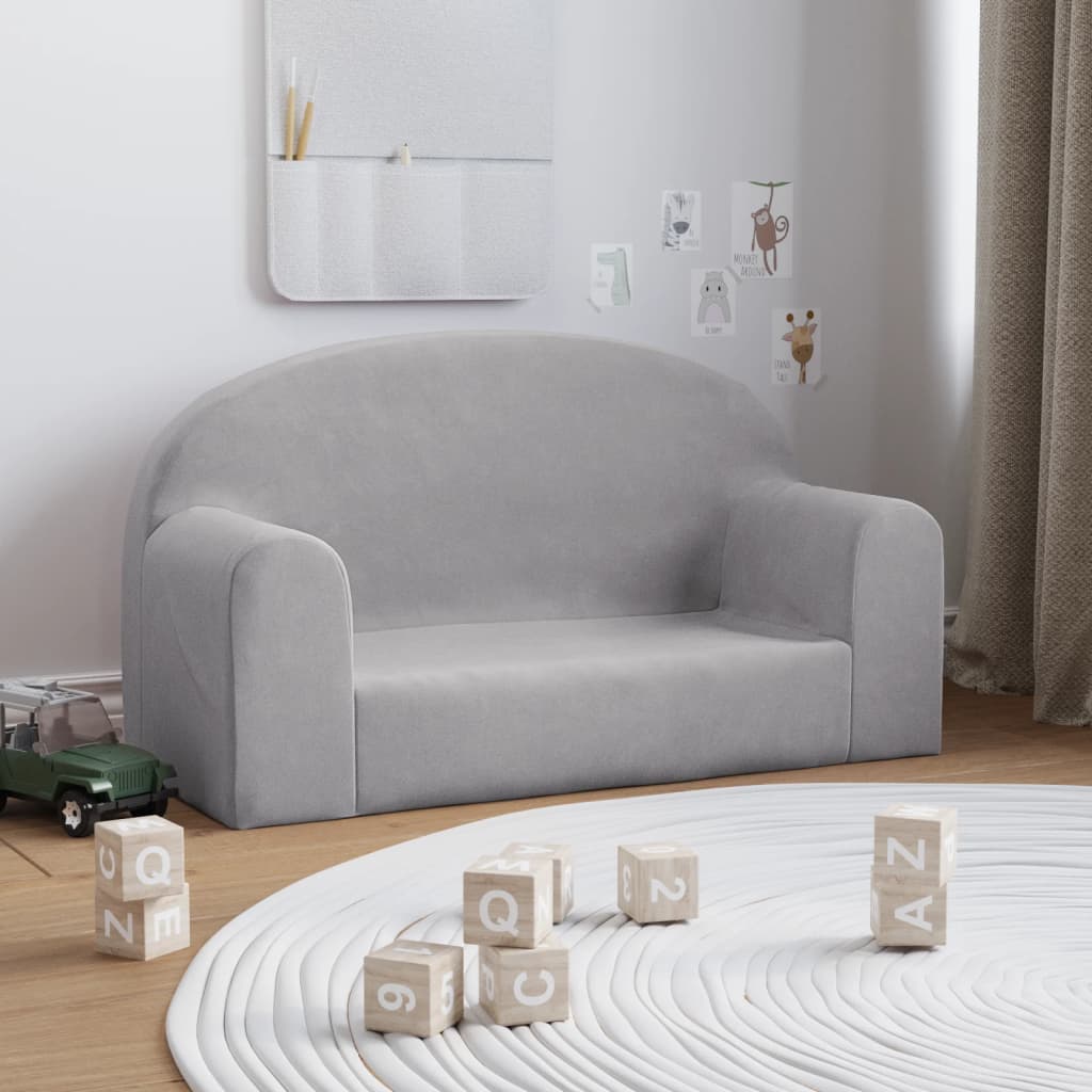Divano per Bambini a 2 Posti Grigio Chiaro in Morbido Peluche | homemem39