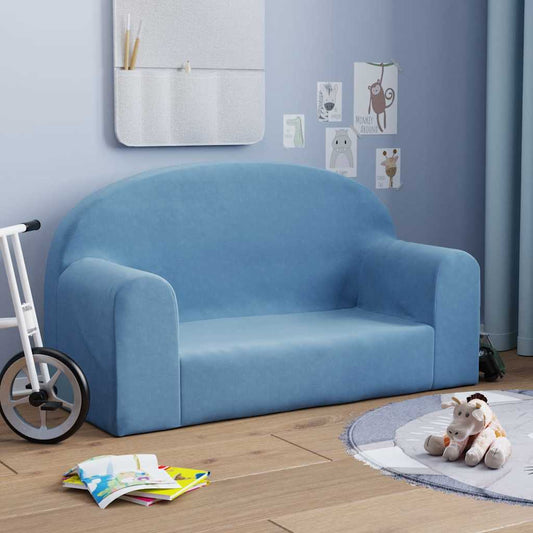 Divano per Bambini a 2 Posti Blu in Morbido Peluche | homemem39