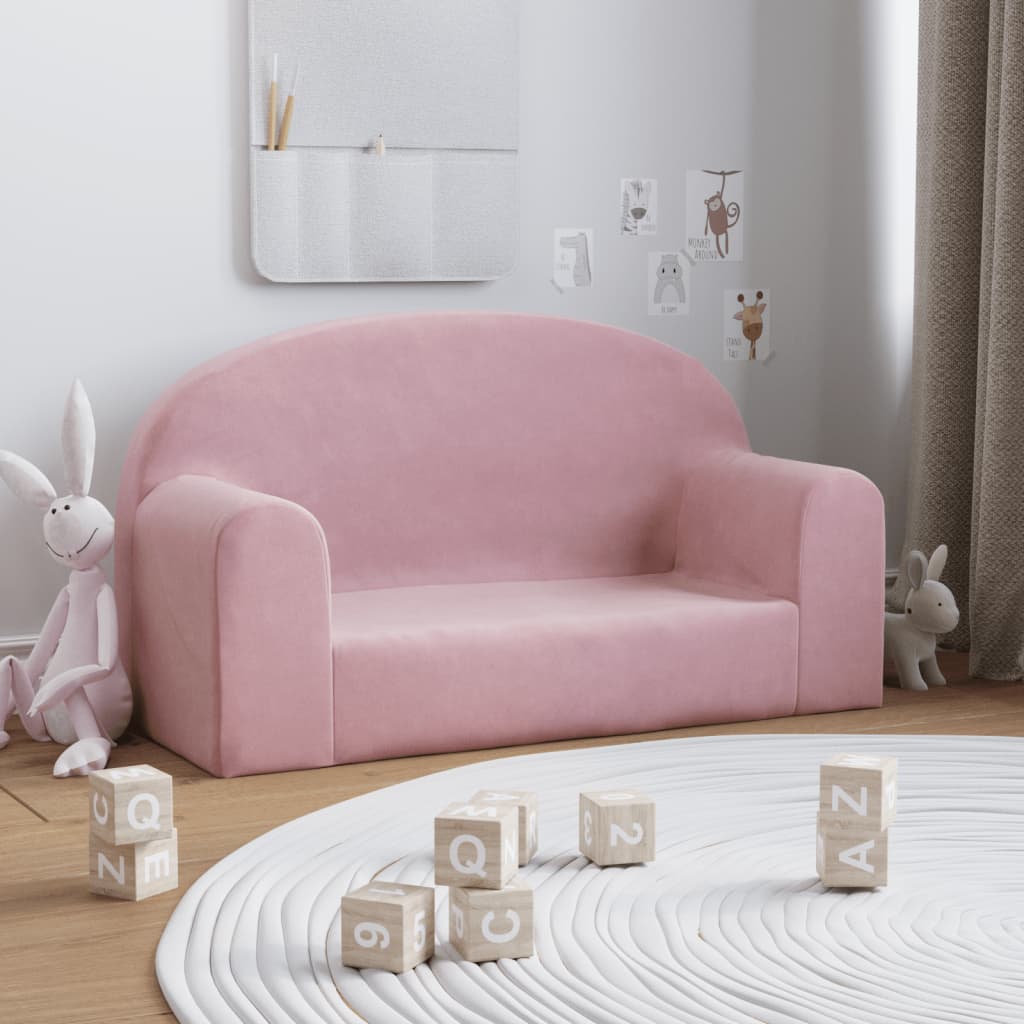 Divano per Bambini a 2 Posti Rosa in Morbido Peluche | homemem39