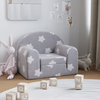 Divano Letto Bambini Grigio Chiaro con Stelle Morbido Peluche | homemem39