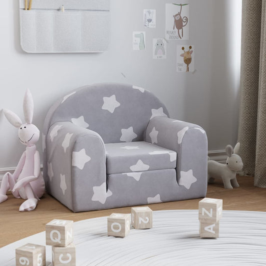 Divano Letto Bambini Grigio Chiaro con Stelle Morbido Peluche | homemem39
