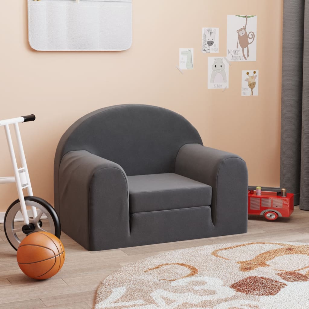Divano Letto per Bambini Antracite in Morbido Peluche | homemem39