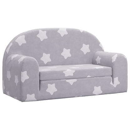 Divano Letto Bambini a 2 Posti Grigio Chiaro con Stelle Peluche | homemem39