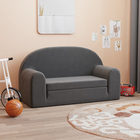 Divano Letto per Bambini a 2 Posti Antracite in Morbido Peluche | homemem39