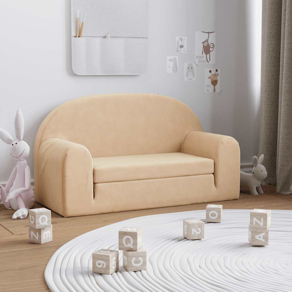 Divano Letto per Bambini a 2 Posti Crema in Morbido Peluche | homemem39