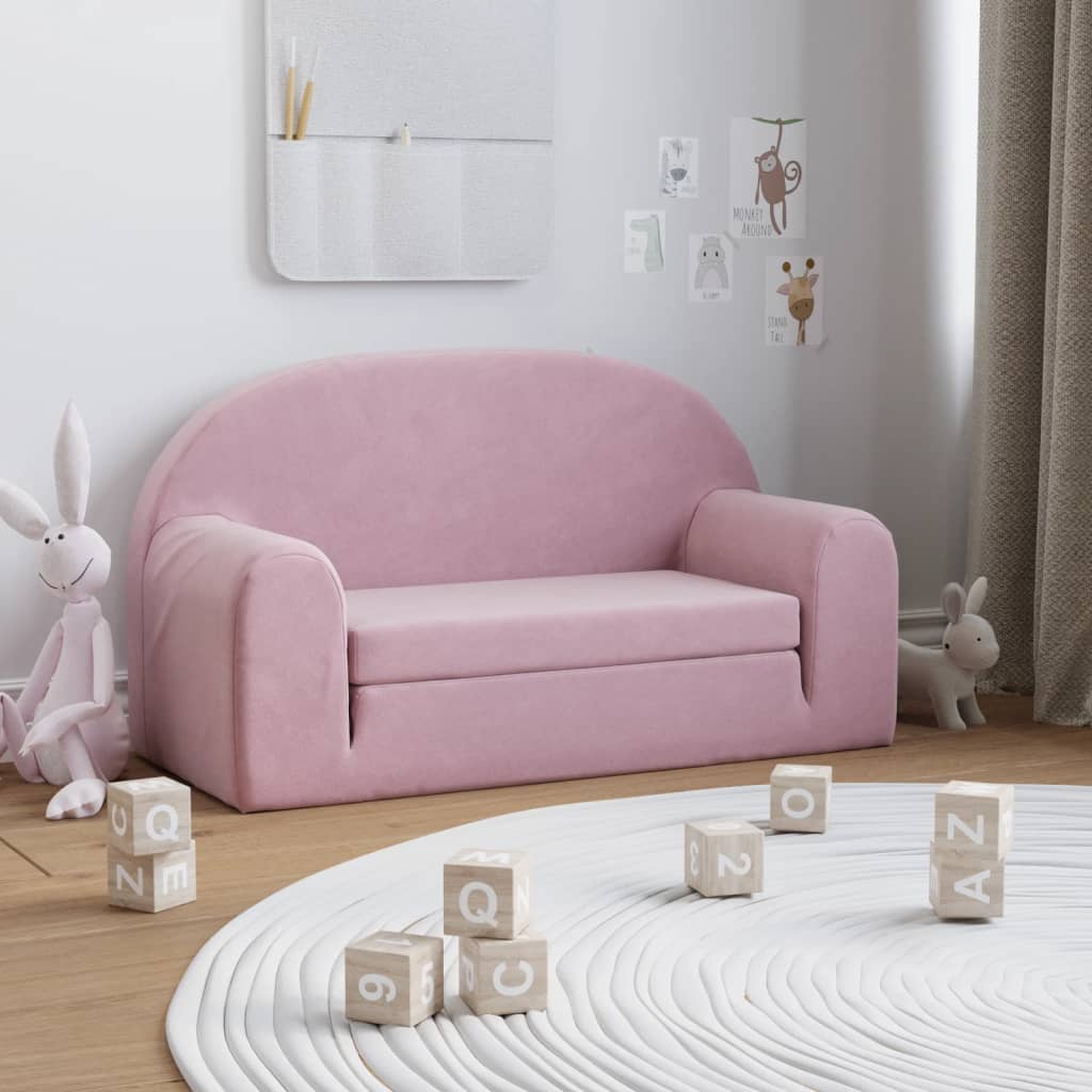 Divano Letto per Bambini a 2 Posti Rosa in Morbido Peluche