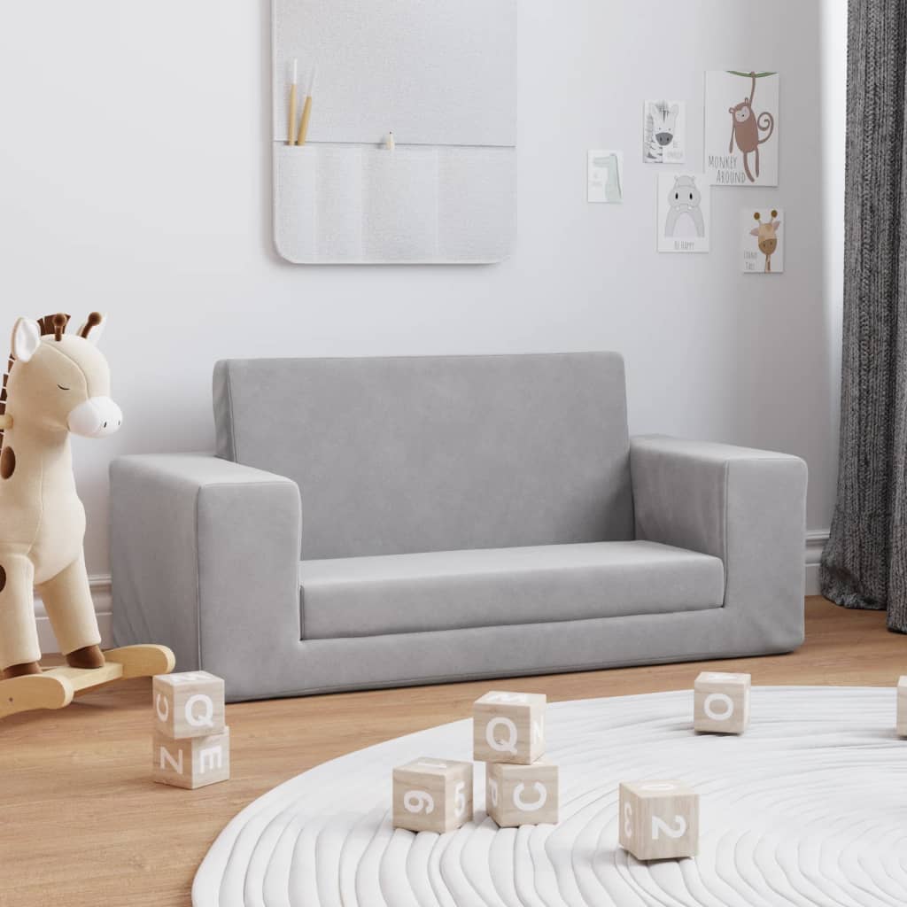 Divano Letto Bambini a 2 Posti Grigio Chiaro in Morbido Peluche