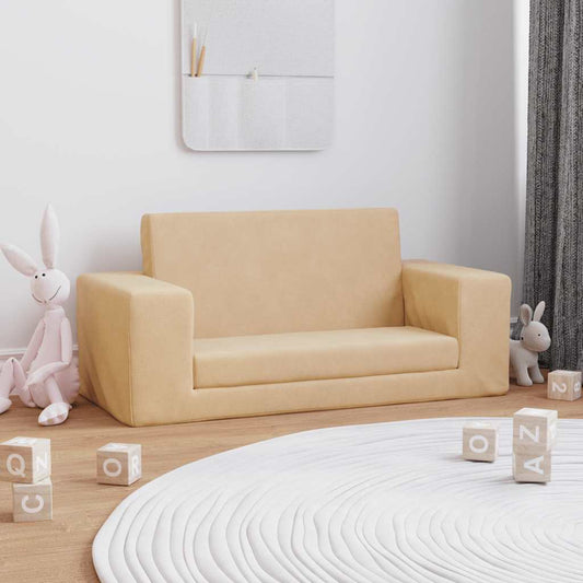 Divano Letto per Bambini a 2 Posti Crema in Morbido Peluche | homemem39