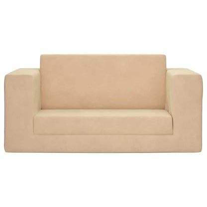 Divano Letto per Bambini a 2 Posti Crema in Morbido Peluche | homemem39