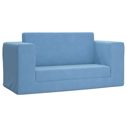 Divano Letto per Bambini a 2 Posti Blu in Morbido Peluche