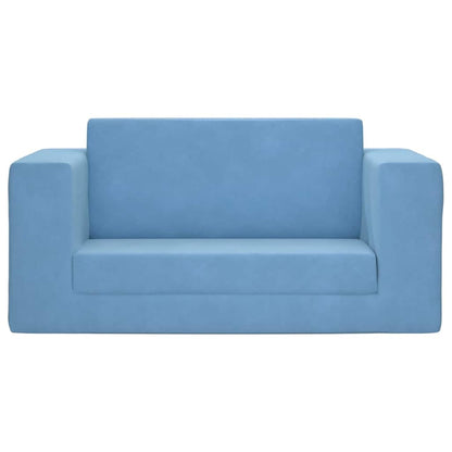 Divano Letto per Bambini a 2 Posti Blu in Morbido Peluche