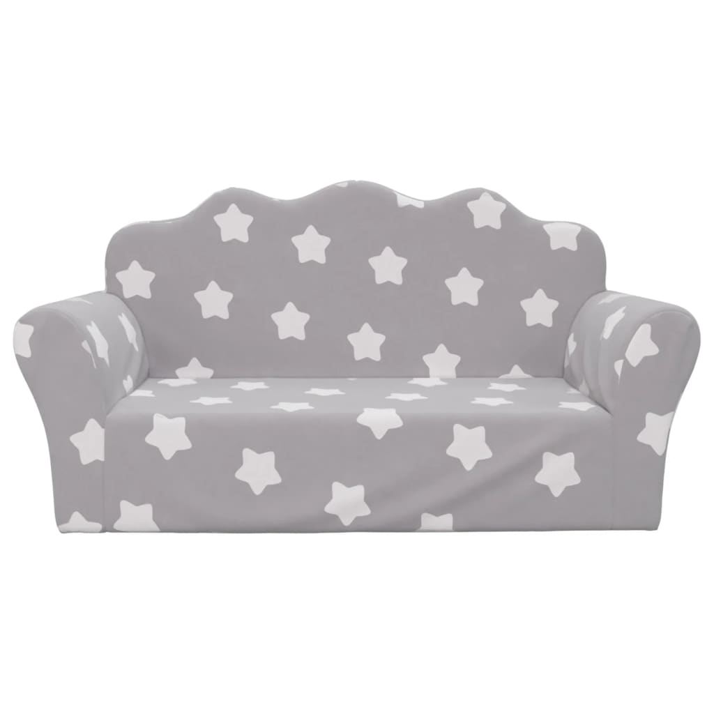 Divano Bambini 2 Posti Grigio Chiaro con Stelle Morbido Peluche | homemem39