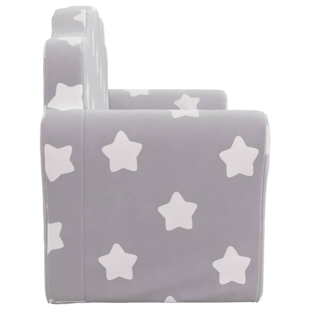 Divano Bambini 2 Posti Grigio Chiaro con Stelle Morbido Peluche