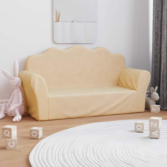Divano per Bambini a 2 Posti Crema in Morbido Peluche | homemem39